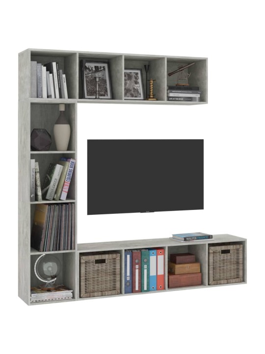 3-daļīgs grāmatu un tv plaukta komplekts, pelēks, 180x30x180 cm