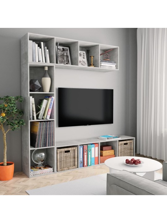 3-daļīgs grāmatu un tv plaukta komplekts, pelēks, 180x30x180 cm