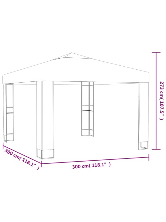 Dārza nojume ar dubulto jumtu, 3x3 m, balta