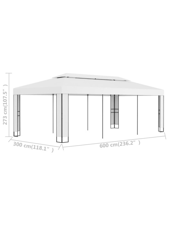 Dārza nojume ar dubulto jumtu, 3x6 m, balta