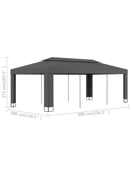 Dārza nojume ar dubulto jumtu, 3x6 m, antracītpelēka