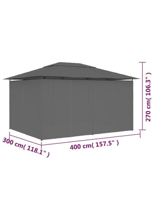 Dārza nojume ar aizkariem, 4x3 m, antracītpelēka