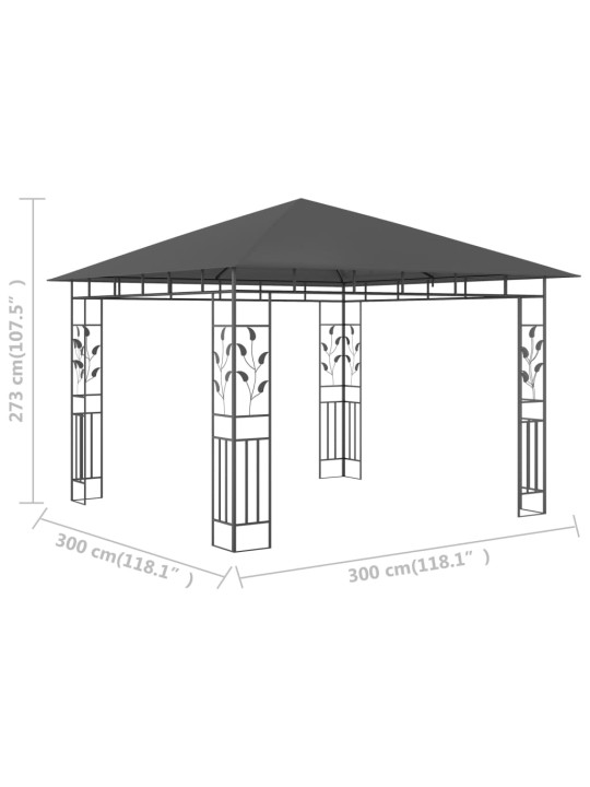 Dārza nojume ar moskītu tīklu, 3x3x2,73 m, 180 g/m², pelēka