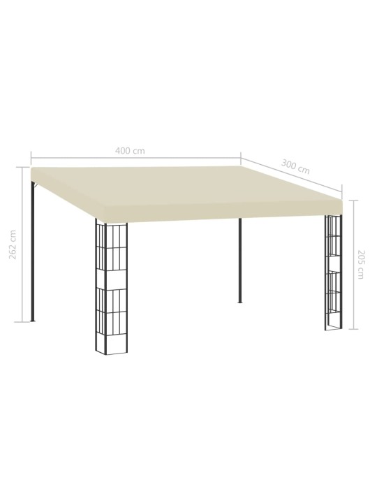 Dārza nojume, stiprināma pie sienas, 3x4 m, krēmkrāsas audums