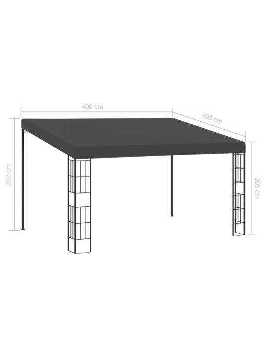 Dārza nojume, stiprināma pie sienas, 3x4 m, pelēks audums