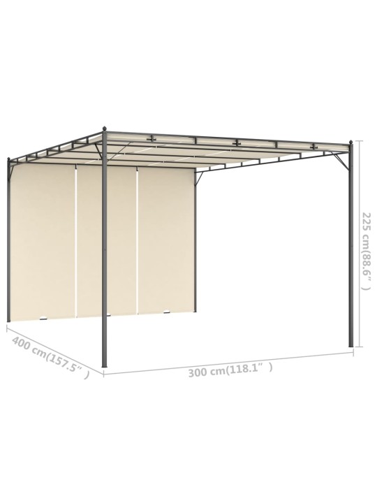 Dārza nojume ar sānu aizkariem, 4x3x2,25 m, krēmkrāsas
