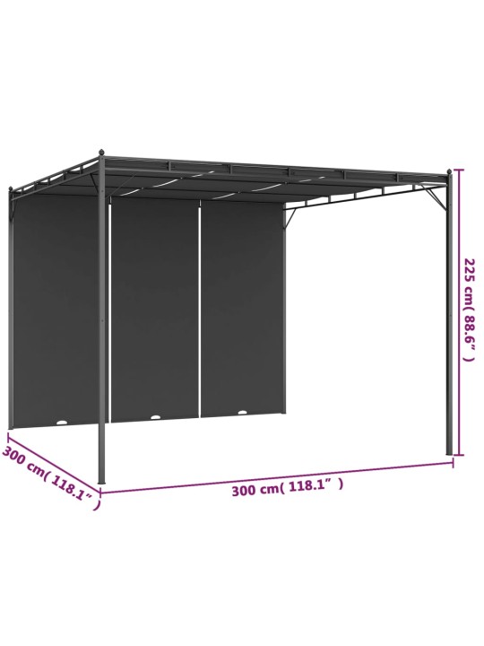 Dārza nojume ar sānu aizkariem, 3x3x2,25 m, antracītpelēka