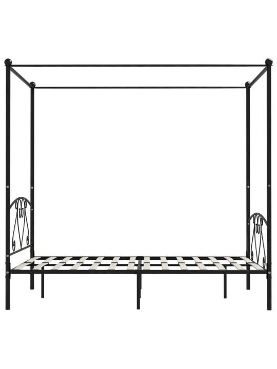 Gultas rāmis ar nojumi, melns, metāls, 160x200 cm