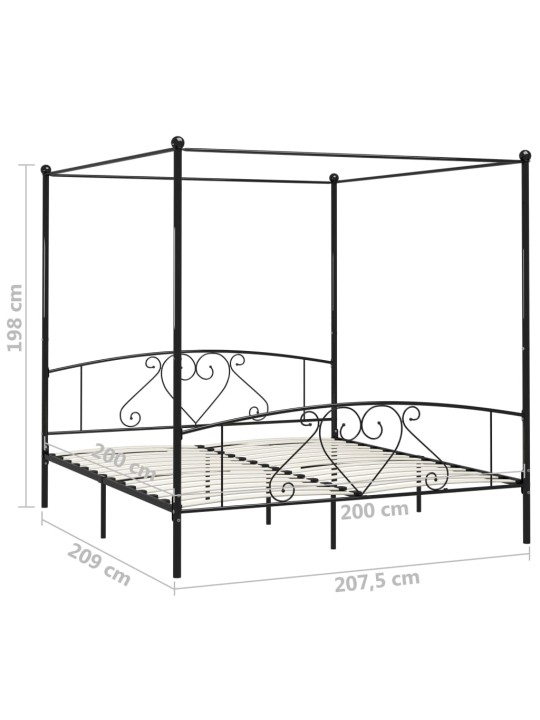 Gultas rāmis ar nojumi, melns, metāls, 200x200 cm