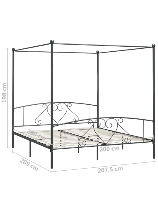 Gultas rāmis ar nojumi, pelēks, metāls, 200x200 cm