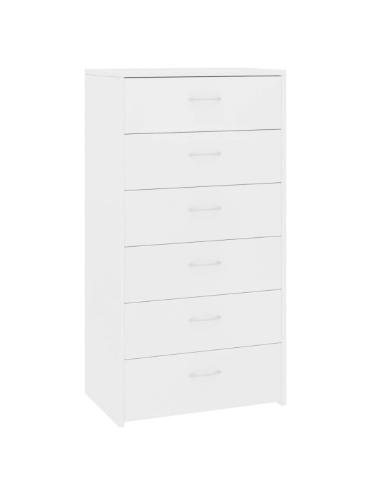 Kumode ar 6 atvilktnēm, balta, 50x34x96 cm, inženierijas koks