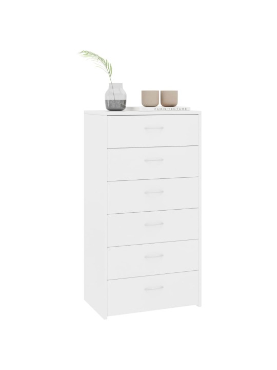 Kumode ar 6 atvilktnēm, balta, 50x34x96 cm, inženierijas koks