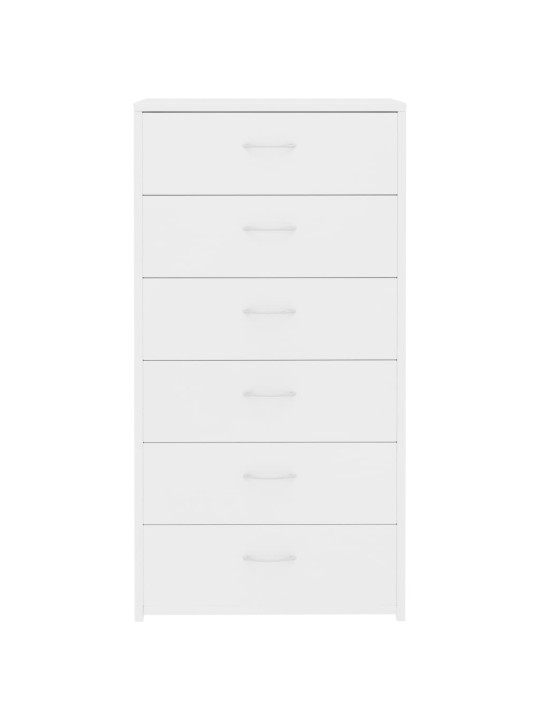 Kumode ar 6 atvilktnēm, balta, 50x34x96 cm, inženierijas koks