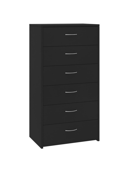 Kumode ar 6 atvilktnēm, melna, 50x34x96 cm, inženierijas koks