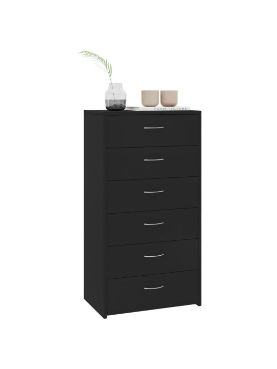 Kumode ar 6 atvilktnēm, melna, 50x34x96 cm, inženierijas koks