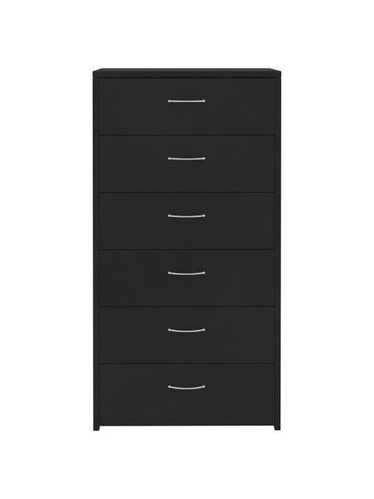 Kumode ar 6 atvilktnēm, melna, 50x34x96 cm, inženierijas koks