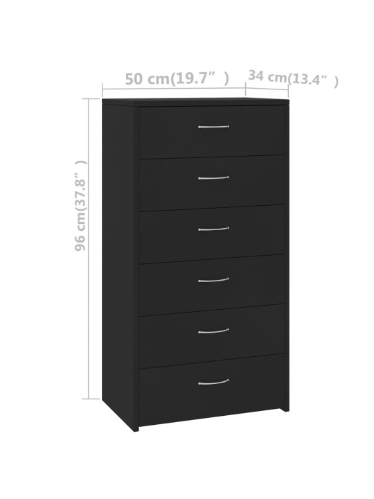 Kumode ar 6 atvilktnēm, melna, 50x34x96 cm, inženierijas koks