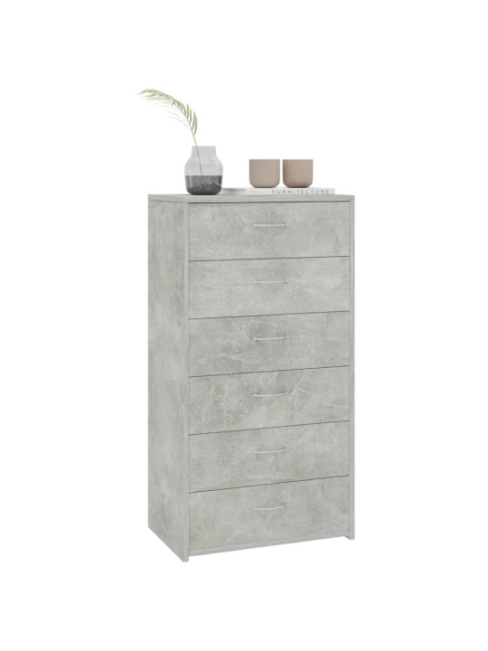 Kumode ar 6 atvilktnēm, pelēka, 50x34x96 cm, inženierijas koks