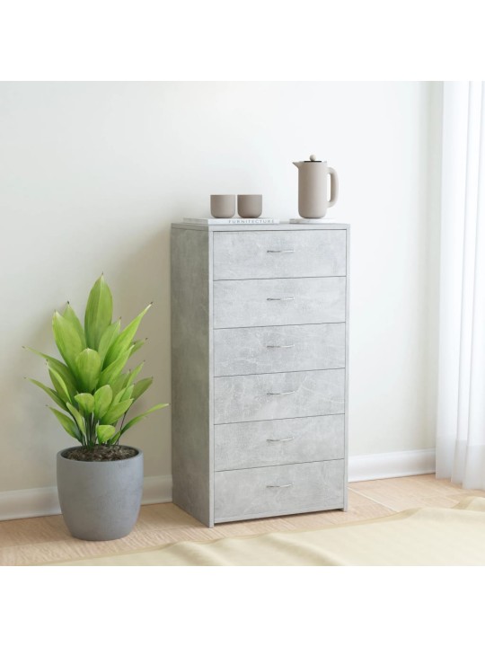 Kumode ar 6 atvilktnēm, pelēka, 50x34x96 cm, inženierijas koks