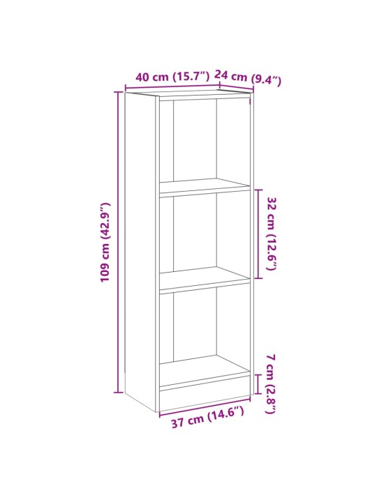 3-līmeņu grāmatu plaukts, pelēks, 40x24x109cm inženierijas koks