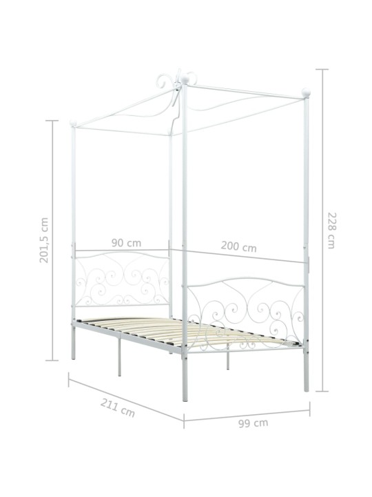 Gultas rāmis ar nojumi, balts, metāls, 90x200 cm