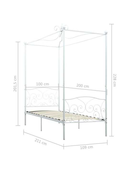 Gultas rāmis ar nojumi, balts, metāls, 100x200 cm