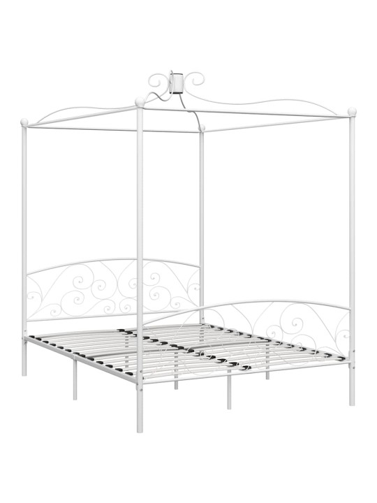 Gultas rāmis ar nojumi, balts, metāls, 180x200 cm