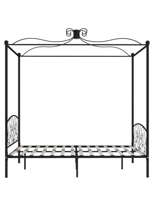 Gultas rāmis ar nojumi, melns, metāls, 160x200 cm