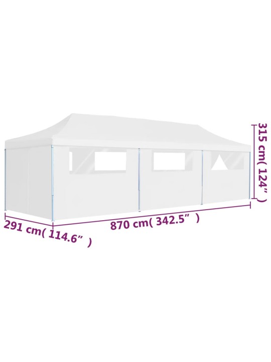Saliekama nojume ar 8 sānu sienām, 3x9 m, balta