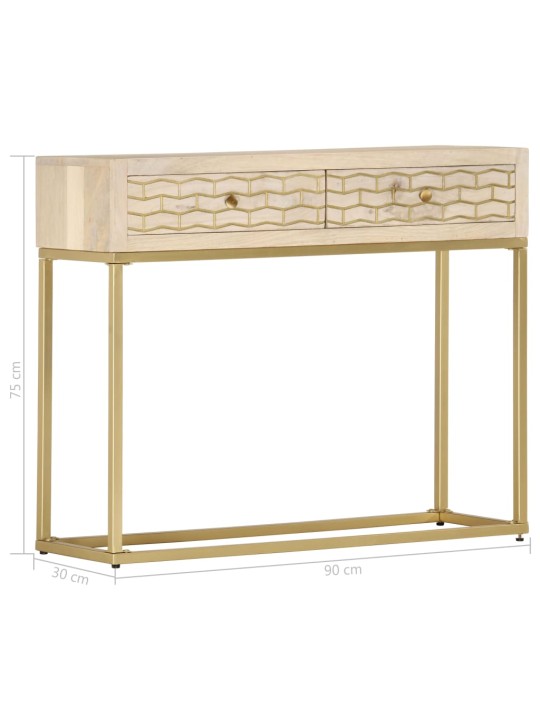 Konsoles galdiņš, zelta krāsa, 90x30x75 cm, mango masīvkoks