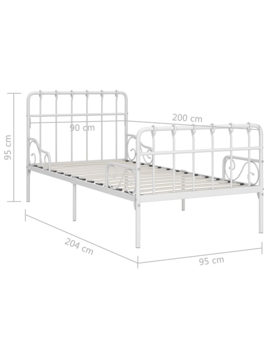 Gultas rāmis ar redeļu pamatni, balts metāls, 90x200 cm