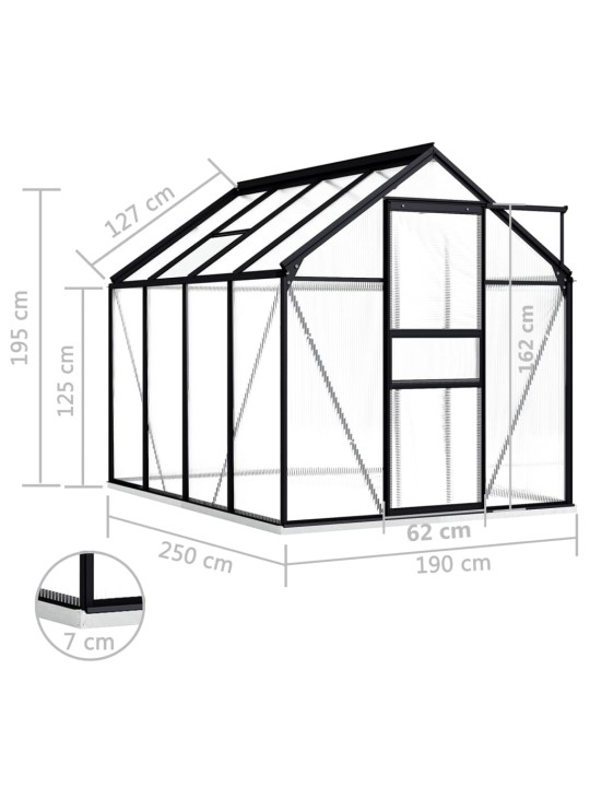 Siltumnīca ar pamata rāmi, pelēks alumīnijs, 4,75 m²