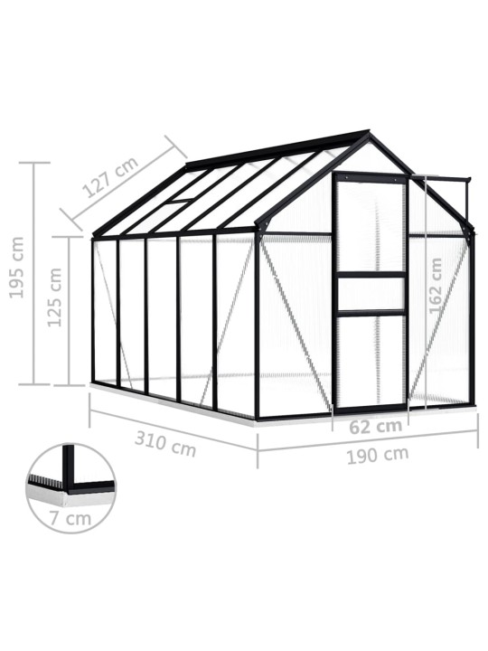 Siltumnīca ar pamata rāmi, pelēks alumīnijs, 5,89 m²