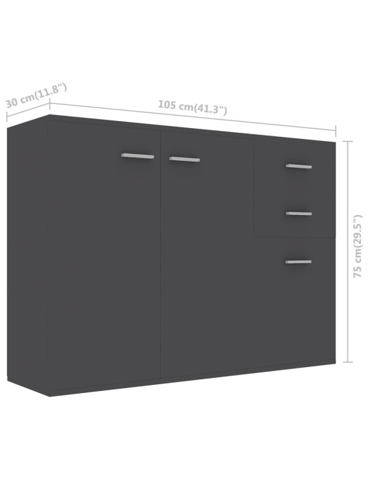 Kumode, pelēka, 105x30x75 cm, inženierijas koks