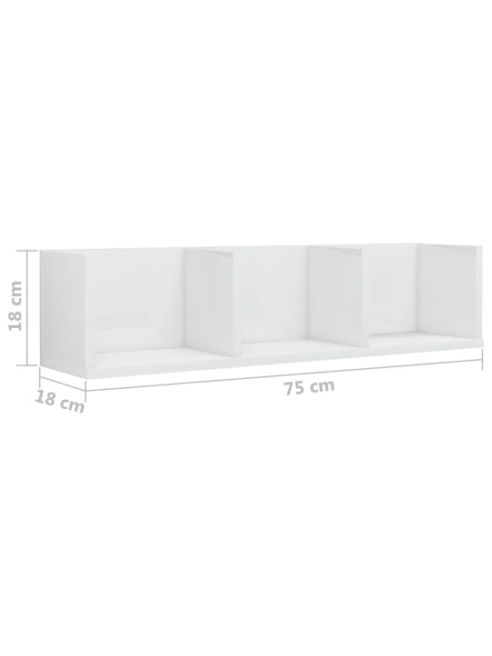 Cd sienas plaukts, spīdīgi balts, 75x18x18cm, inženierijas koks