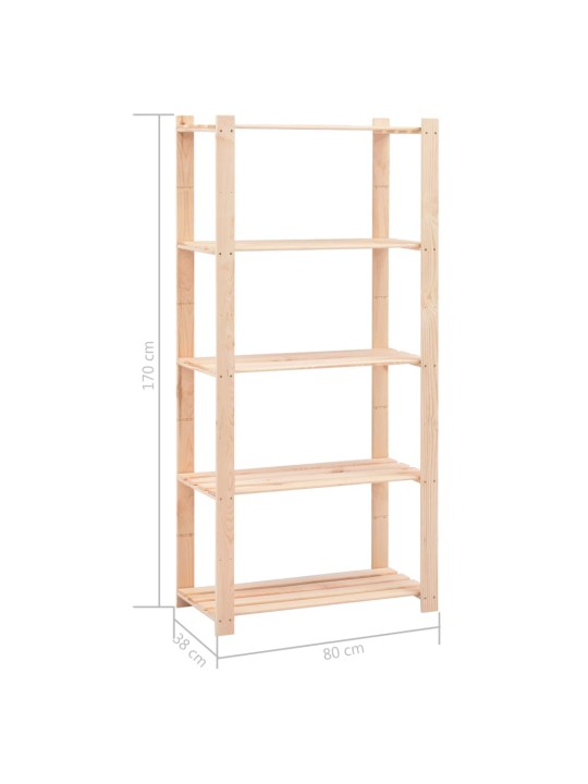 5-līmeņu glabāšanas plaukti, 2 gab., 80x38x170 cm, priedes koks