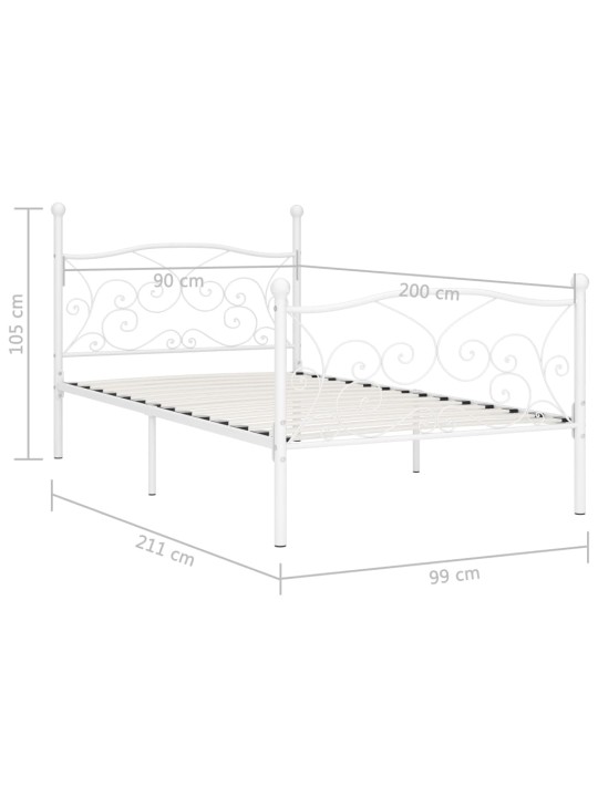 Gultas rāmis ar redeļu pamatni, balts metāls, 90x200 cm