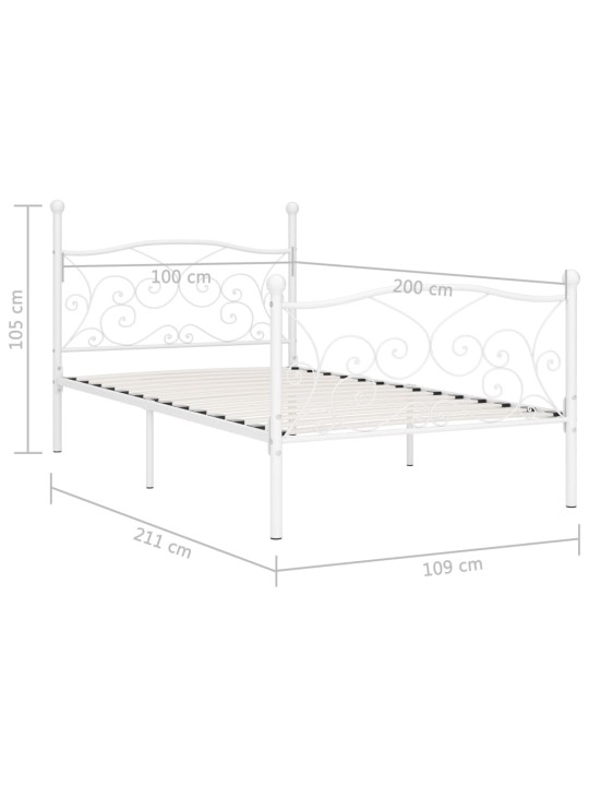 Gultas rāmis ar redeļu pamatni, balts, 100x200 cm, metāls
