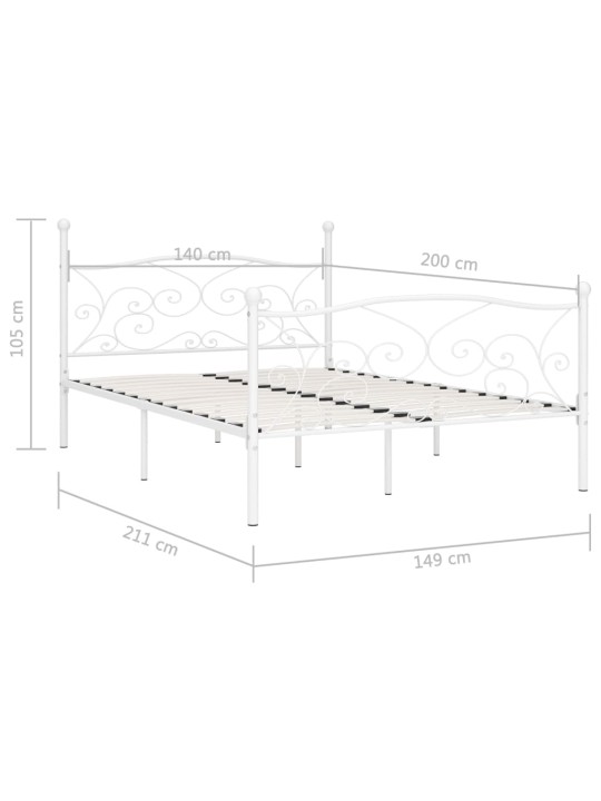 Gultas rāmis ar redeļu pamatni, balts, 140x200 cm, metāls