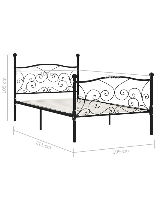 Gultas rāmis ar redeļu pamatni, melns, 100x200 cm, metāls