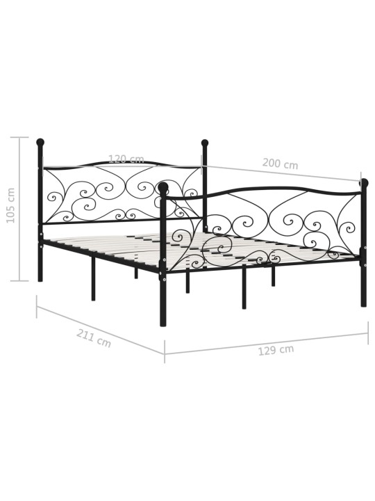 Gultas rāmis ar redeļu pamatni, melns, 120x200 cm, metāls