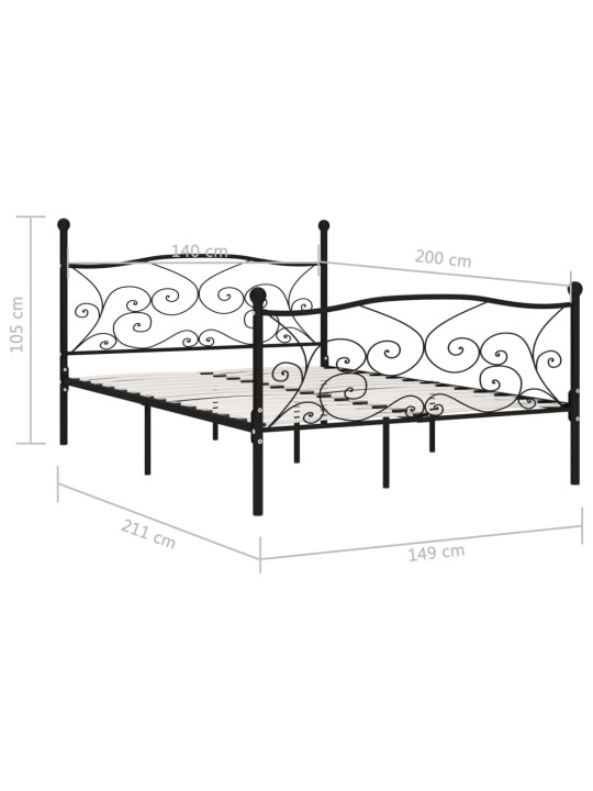 Gultas rāmis ar redeļu pamatni, melns, 140x200 cm, metāls