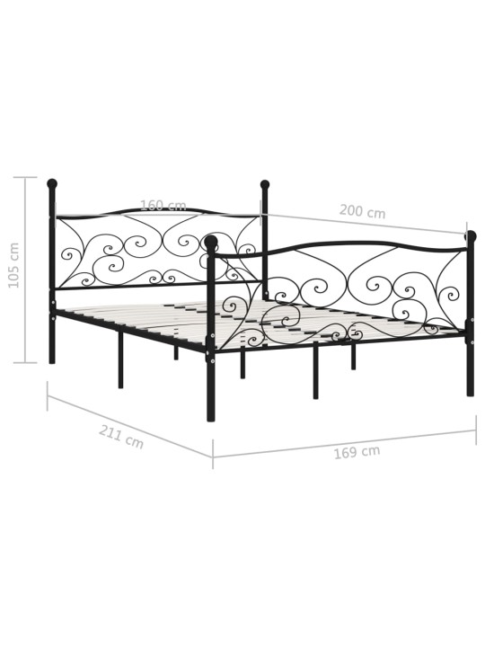 Gultas rāmis ar redeļu pamatni, melns, 160x200 cm, metāls