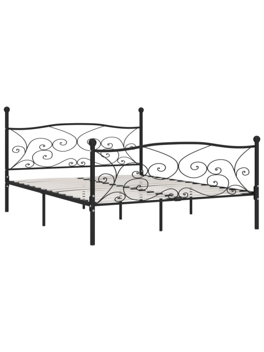 Gultas rāmis ar redeļu pamatni, melns, 200x200 cm, metāls