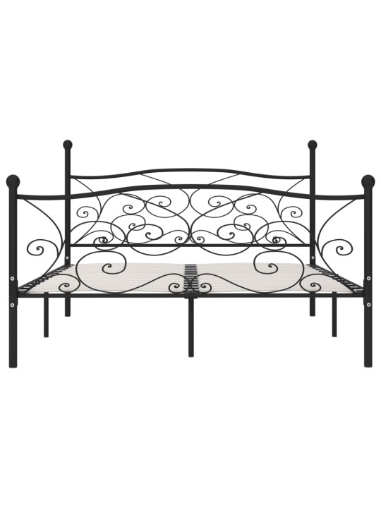 Gultas rāmis ar redeļu pamatni, melns, 200x200 cm, metāls
