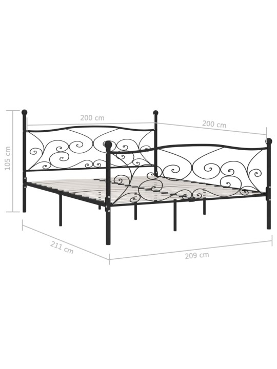Gultas rāmis ar redeļu pamatni, melns, 200x200 cm, metāls