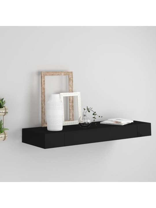 Sienas plaukts ar atvilktni, melns, 80x25x8 cm