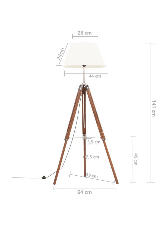 Grīdas lampa uz statīva, brūna, balta, masīvs tīkkoks, 141 cm