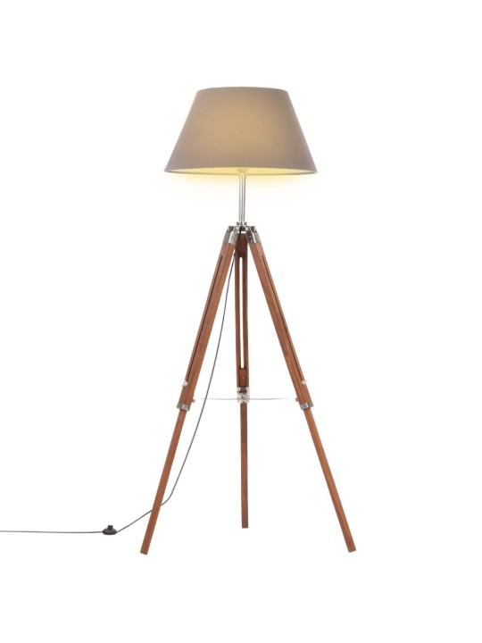 Grīdas lampa uz statīva, brūna, pelēka, masīvs tīkkoks, 141 cm