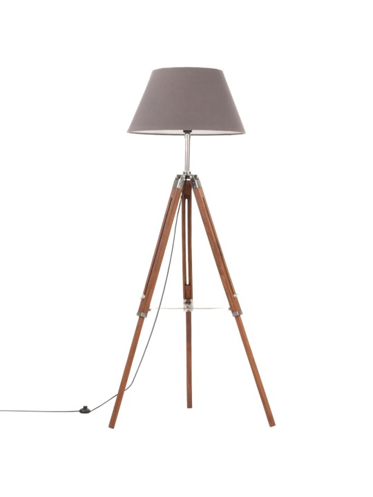 Grīdas lampa uz statīva, brūna, pelēka, masīvs tīkkoks, 141 cm